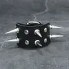 Pulseira Punk Exagerada Não Convencional Estilo Europeu e Americano com Rebites e Espinhos de Liga, Pulseira de Couro de Duas Fileiras