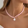 Colar de Contas Redondas de Acrílico Colorido Moda Transfronteiriça Europeia e Americana com Pingente de Pérola Imitação Barroca Colar Clavícula
