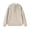 Suéter Mu Qiu Ropa de Hombre Medio Cremallera Falso Dos Piezas Cuello Henley Trenzado Hilo Grueso Suelto Cálido