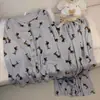 Conjunto de Pijama para Mujer de Primavera y Otoño, Doble Botonadura, Cuello en V, Manga Larga, Estampado Dulce de Dibujos Animados Anime, Costilla de Seda de Hielo, Se Puede Usar al Aire Libre