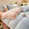 Conjunto de 4 Peças Jacquard Anti-estático Classe A Lã Leite Aconchegante Espesso Cobertor de Coral Fleece Adicionado Lã Inverno Roupa de Cama 4