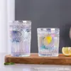 Taza de girasol de vidrio sin plomo estilo retro grabada transparente para beber agua casera taza de vino de ganado juego de tazas de té engrosada