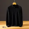 Suéter Masculino Gola Alta 100% Caxemira Pura, Novo Suéter de Tricô com Zíper Cor Sólida Outono/Inverno, Camisa Base Casual de Negócios
