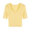 Foto Real de Camiseta Amarilla de Manga Media para Mujer, Nuevo Estilo Verano 2026, Hermoso Top de Manga Media