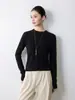 Camisa base versátil de alta gama lista para usar, textura lisa, simple y elegante, cuello redondo, manga larga, básica, para primavera y otoño, casual, para mujer