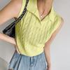 Chaleco Tejido de Moda con Cuello en V Retorcido de Comercio Exterior Japonés y Coreano Ropa de Abrigo para Mujer Verano 2025 Nuevo Chaleco Interior con Cuello Polo