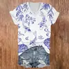 Ropa de mujer transfronteriza, top de diseño casual con cuello en V de manga corta con estampado digital 3D de peces dorados en acuarela, pedido mínimo una pieza
