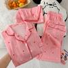 Pijama de Manga Corta de Solapa Simple Estilo Coreano para Mujer Verano Ropa de Casa de Tres Piezas Set Foto Real Venta al por Mayor