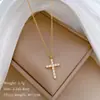 [Acero de titanio de cuerpo completo] cruz de diamantes completos temperamento personalidad estilo minimalista collar de oro real en horno cadena de clavícula femenina ins