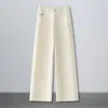 Calça Reta Feminina 2026 Novo Estilo Jeans Macio Cintura Alta Calça de Perna Estreita Larga com Bordado, Fluida e Versátil Calça Casual para Mulheres