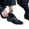 Botines retro de piel de oveja de 5 cm de altura, con punta cuadrada y hebilla, para mujer, nuevo estilo otoño e invierno, elegantes, adelgazantes, versátiles, de moda