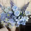 Diseño de Escena de Boda con Flores Artificiales Azules, Arreglo de Piso con Flores Falsas, Phalaenopsis, Tulipanes, Arreglo Floral Decorativo Suave