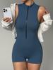 Mono de Yoga con Cremallera de Manga Corta Estilo Europeo y Americano Transfronterizo para Mujer, Ropa Deportiva para Exteriores, Mono Deportivo Ajustado