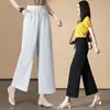Pantalones Anchos de Algodón y Lino para Mujer, de Cintura Alta, Pantalones Cortos de Lino con Caída, Pantalones Tai Chi Talla Grande, Pantalones Casuales de Pierna Recta con Cordón