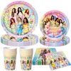 Nuevos suministros para fiesta de cumpleaños con tema de estrella de grupo de chicas katseye transfronterizo, decoraciones, vajilla, platos de papel, vasos de papel