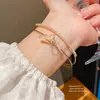 Pulseira Aberta Dupla Camada com Laço de Zircônia Estilo Coreano Pulseira Simples Ins Versátil Pulseira de Toque Leve de Luxo Alta Qualidade