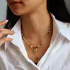 Moderna y Exquisita Cadena para Clavícula de Doble Cara con Goteo de Aceite de Caballo, Piedra Natural y Perlas, Accesorios para Mujer, Cadena de Clavícula de Lujo Ligero, Nicho, Gama Alta