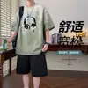 Conjunto Deportivo Holgado para Hombre en Verano, Camiseta de Manga Corta de Dos Piezas con Pantalones Tres Cuartos, un Conjunto de Ropa de Dos Piezas