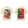 Camiseta de Manga Corta de Algodón Puro Pesado Verano C Ronaldo Lavada y Desgastada Estilo Retro Americano Impresión Digital Directa Ropa para Hombre de Comercio Exterior Transfronterizo