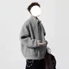 Chamarra sudadera de estilo americano desestructurada con doble cremallera y cuello alto para hombre, abrigo de lana desestructurado de alta resistencia, cárdigan de corte holgado para primavera y otoño