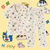 Pijama Estilo Crayon Shin-Chan Estilo Japonés Unisex Primavera y Otoño Pareja Lindo Dibujos Animados Imitación Algodón Manga Larga Talla Grande Ropa de Casa