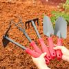 Herramientas de jardín mango de plástico rojo rociador plástico azada para flores de doble propósito rastrillo de cinco dientes pala azada para exteriores pala para flores