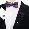 Conjunto de Gravata Borboleta, Abotoaduras e Broche Masculino de Três Peças para Terno de Casamento do Noivo Decoração de Camisa Gravata Borboleta Paisley