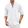 Camisa de Algodón Lino Transfronteriza Cuello 2024 Hombres Europeos y Americanos Casual Botón Verano Vacaciones en la Playa Yama