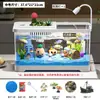 Aquário Personalizado para Uso Doméstico na Sala de Estar, Aquário de Mesa com Paisagismo, Filtração, Oxigenação, Tanque Ecológico Tudo-em-Um com Tampa, Aquário para Peixes Dourados