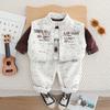 Roupa de Bebê Primavera e Outono Bonito Colete com Zíper e Gola Alta Conjunto de Três Peças 6, 7, 8 Meses e Menino Bebê de Um Ano Roupa de Outono