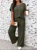 Traje de Duas Peças Feminino Europeu e Americano Transfronteiriço Amazon Tiktok Verão Manga Curta Tamanho Plus Venda Direta da Fábrica Aparência Emagrecimento