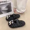 Pantuflas de invierno con lunares y suela gruesa para mujer, pantuflas de casa forradas de vellón, cálidas, esponjosas, estilo coreano 2026 dibujos animados