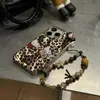 Estilo Novo Case para Celular Gatinho com Estampa de Leopardo Marrom Retrô Corrente Acessórios Cordão para Câmera CCD Alça de Mão Anti-Perda