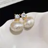 Pendientes de plata con baño de oro real, aguja cuadrada, borla de perla y circonita, pendientes de lujo ligero de alta gama, fabricante de pendientes vintage