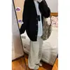Calça pantalona de maternidade para primavera e outono, calça reta solta listrada de tricô com suporte para a barriga, calça casual não restritiva para gravidez
