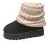 Botas de Nieve de Punto Nuevas de Invierno con Dobladillo Suela Gruesa Acolchadas de Terciopelo Cálidas Botines Cortos Perezosas Fáciles de Poner Versátiles Resistentes al Frío Zapatos de Algodón para Mujer