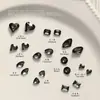 Arte de unhas de celebridade da internet preto transparente fundo pontudo strass macaco pequeno strass 3D empilhados enfeites unhas coloridas strass completo unhas postiças escuras