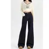 Jeans feminino azul-denim, perna reta, levemente flare, novo estilo outono 2026, azul escuro, perna larga, modelador, calça comprida para baixinhas