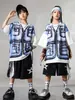 Ropa de Moda Hip-hop para Niños Traje Azul de Manga Corta con Chaleco Falso para Niños Ropa Genial de Hip-hop para Actuación de Niñas