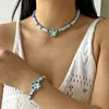 Set de Collar y Pulsera de Piezas de Arcilla Suave Degradado Fresco Transfronterizo Flor de Plumeria, Joyería de Diseño de Nicho Estilo Vacacional para Mujer