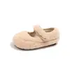 Zapatos Mary Jane de Color Sólido para Niñas, Nuevo Estilo Otoño e Invierno, Lindos y Originales Zapatos de Algodón con Velcro, Zapatos Planos de una Sola Suela con Forro de Felpa