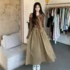 Vestido Elegante Color Block Patchwork Gola Redonda Manga Longa para Mulheres, Design de Primavera e Outono, Vestido de Manga Longa Linha A + Conjunto de Duas Peças com Xale