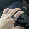 Anillo de Pluma de Perla Negra Elegante Tahitiana Diseño Abierto de Ins Moda de Gama Alta de Nicho Diamante de Alto Carbono Elegante