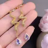 ¡Aretes de Tanzanita Naturales! ¡Seductor Morado Cuerpo Completo Puro Plata Fina 925 Incrustaciones Finas! Piedra Principal 4*6mm