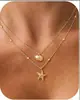 Estrela-do-mar Concha Europeia e Americana Comércio Exterior Colar Multicamadas Personalidade Criativa Acessórios Exquisitos Série Oceano Pingente Corrente da Clavícula Mulheres