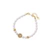 Yuebao Jewelry Plata de Ley S925 Chapada en Oro Perla de Agua Dulce Patrón de Aguamarina Estilo de Corte Francés Entrada de Lujo Pulsera