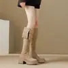 Botas altas de dobra dupla com sola grossa para mulheres, novo estilo Outono/Inverno 2026, salto grosso afunilado, botas de montaria até o joelho