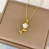 Luz Colgante de Diseño de Rosa de Verano Fresco con Goteo de Aceite, Collar de Lujo para Mujer, Moda de Alta Gama que No se Desvanece, Cadena Clavicular
