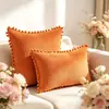 Capas de almofada lisas com trama de corrente, design simples e moderno, com acabamento de pompons e borda de veludo cotelê, direto do fabricante