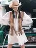 Colete Feminino com Franjas 70s Fantasia Hippie Camurça Sintética Sem Mangas Cardigan de Franjas Top Jeans para Menina